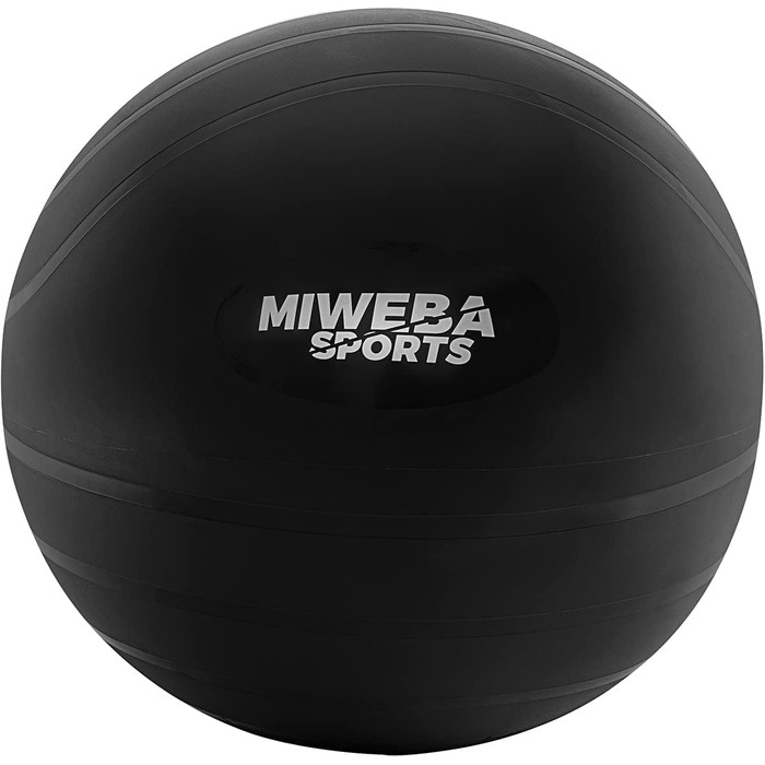 Гімнастичний м’яч Miweba Sports GB-100, 65 см, до 400 кг, чорний, PVC, ергономічний фітнесбол для тренувань, офісу та сидіння