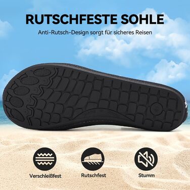 Чоловічі та жіночі водяні черевики для плавання та відпочинку на пляжі. Швидка сушка, антиковзаюча підошва, унісекс (45 EU, чорний)