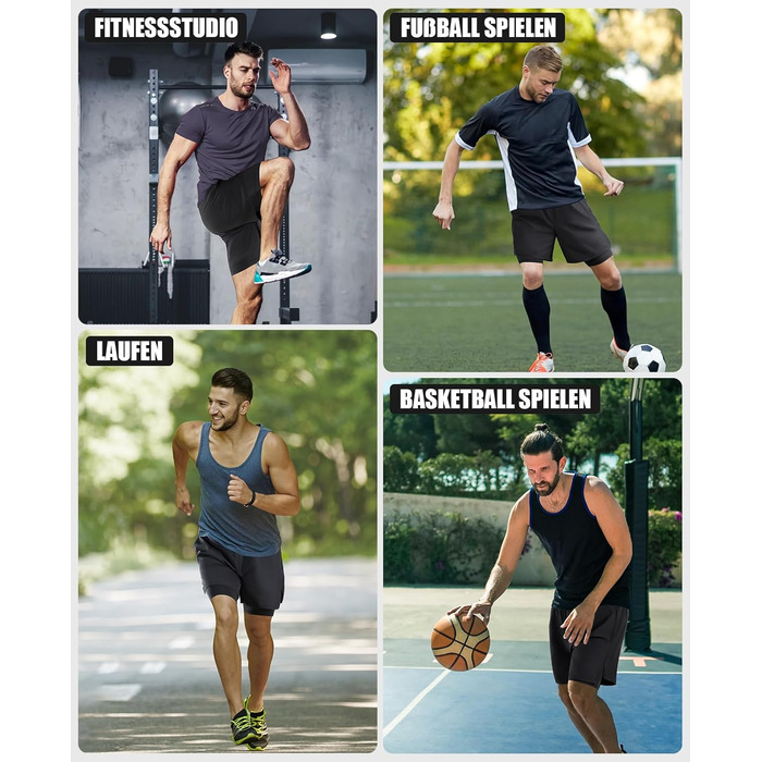 Шорти чоловічі Niksa 2er Pack 2-в-1, спортивні, швидковисихаючі, дихаючі, з кишенею для телефону, чорні, розмір XL