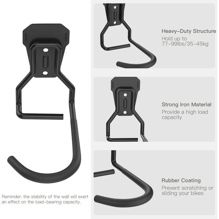Настінна підставка для велосипеда Housolution, 2 шт. - Економія простору, вертикальне зберігання, з EVA гумою, чорний