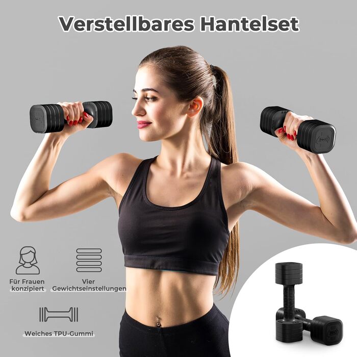 Набір гантелей Dripex регульовані 5 кг x2 або 2.5 кг x2, 6 шматків з регулюванням ваги 0.5 кг/0.25 кг (чорний)