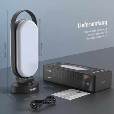Ліхтар кемпінговий Jeebel Solar LED з Power Bank 5000mAh, 4 режими, диммер, IP55, для походу, намету, аварійного освітлення (Чорний)