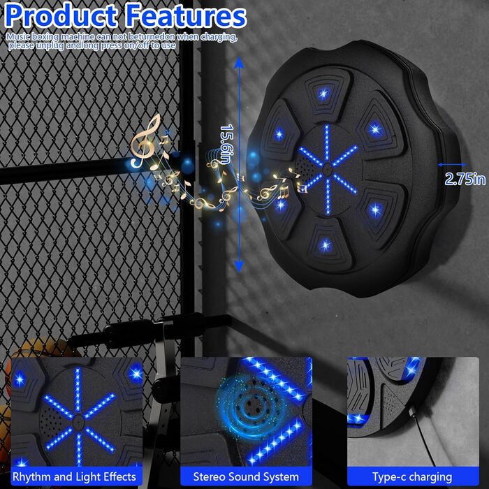 Музична бокс-машина LPQKCcY з LED, Bluetooth, для дому та спортзалу, з боксерськими рукавичками, для дітей і дорослих