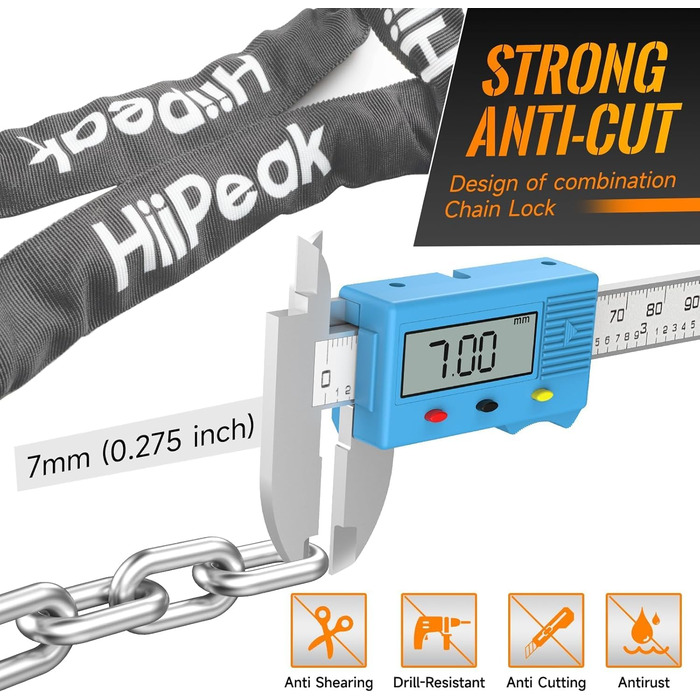Надійне велозамок HiiPeak: 94 см, 7 мм, 5-значний код, захист від крадіжки, для велосипеда, мотоцикла, гриля (сірий)