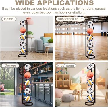 Стійка для зберігання м'ячів Kleemeiero: баскетбольний, футбольний, волейбольний, 5 м'ячів, 23.5 см, білий/чорний