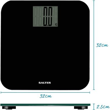 Електронна вага для ванної Salter 9049 BK3R, 250 кг, чорна, велика платформа, точне вимірювання, Step-On технологія
