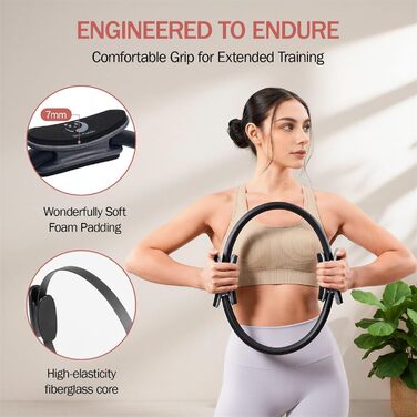Pilates Ring Slim Panda з м'якими ручками, 35 см, набір: кільце, м'яч, гуми, інструкція, сумка (Чорний)