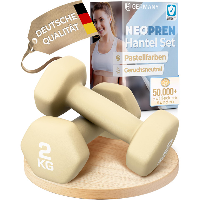 Набір гантелей HQ Germany® 2x2 кг, пастельні кольори, для фітнесу та Pilates, Home Gym, гантелі для жінок