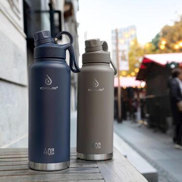 Вакуумна пляшка для води IDEUS 1140 мл, нержавіюча сталь, подвійні стінки, спортивна фляга з герметичною кришкою, колір селадон