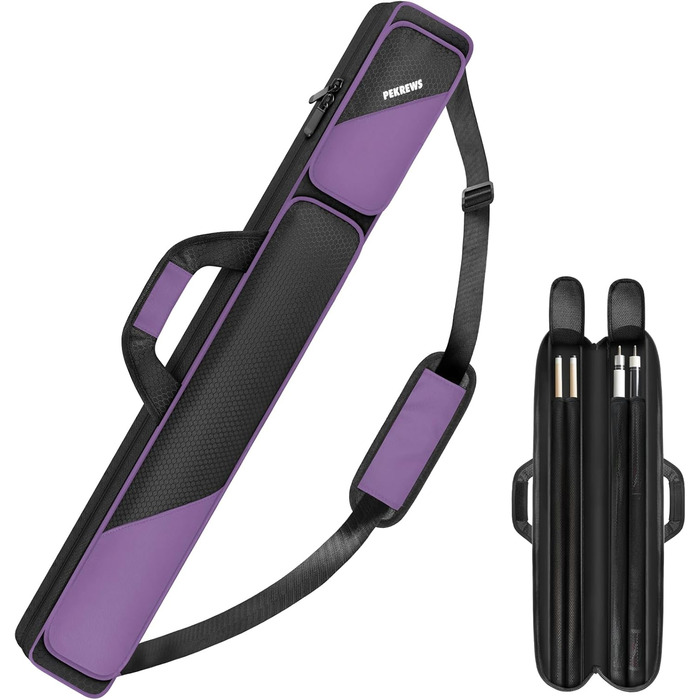 Чохол для більярдних київ PEKREWS, 2x2 на 2 киї з кишеньками для аксесуарів, міцний поліестер, з ременем та ручкою, м'який рюкзак для чоловіків та жінок, фіолетовий/чорний