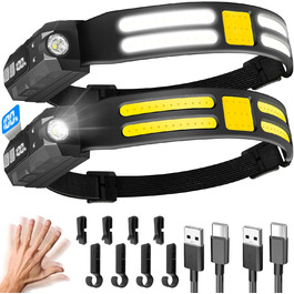 Налобний ліхтар LED, перезаряджається, 230° широкий кут огляду, 6 режимів світла, сенсор, водонепроникний, легкий, для бігу, риболовлі, туризму