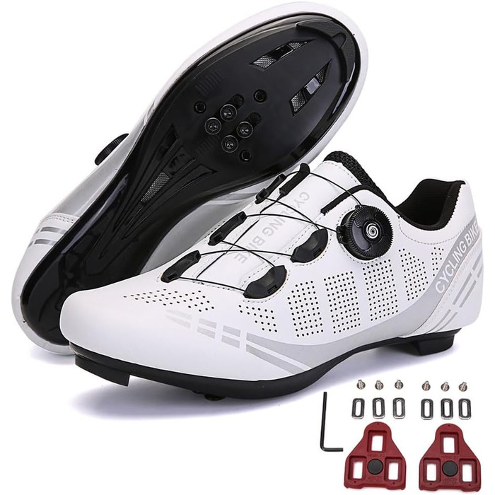 Велотуфлі для чоловіків та жінок, шосейні велотуфлі з клітами, SPD, MTB, Road Bikes, сумісні з велотренажером, для катання на відкритому повітрі, розміри 36-47 EU, білі