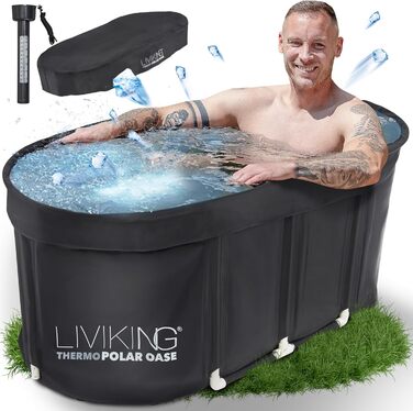 Складний набір для холодних ванн LIVIKING® 120 см – мобільна фітнес-ванна для дорослих, льодяна ванна для занурення, переносна ванна для вулиці, еко-матеріал, 2-в-1