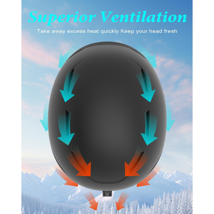 Шолом для катання на лижах та сноуборді, чорний, регульований, для чоловіків, жінок та підлітків (M)