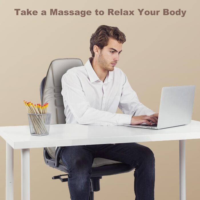 Масажне сидіння Snailax з підігрівом та вібрацією: 10 моторів, для спини та шиї, для дому та офісу, Бежевий