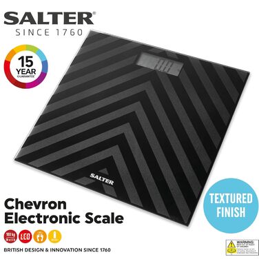Цифрова ваги для ванної Salter SA00287, скло, 180 кг, чорний Chevron, LCD-дисплей, батарейки, миттєве вимірювання