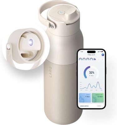LARQ Bottle PureVis 2 680 мл – самочищувальна пляшка для води з UV-C LED, контроль через додаток, нержавіюча сталь з подвійною ізоляцією, багаторазова, 2 роки гарантії, колір Mojave Dune
