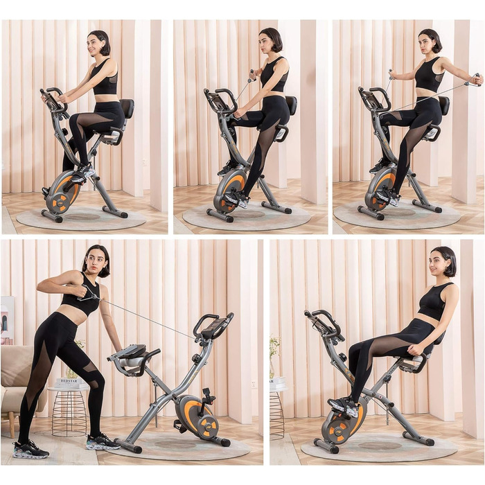 Leikefitness Складне велотренажер з еспандерами, датчиком пульсу та LCD-дисплеєм, сірий (2280)