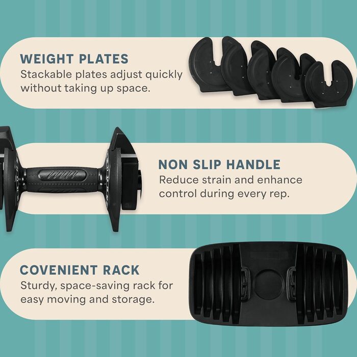 LifePro Регульовані гантелі - набір 90lb (40,8 кг), комплект з 2 гантелей по 25lb та окрема гантель - швидка зміна ваги для дому, фітнесу, силових тренувань для жінок та чоловіків