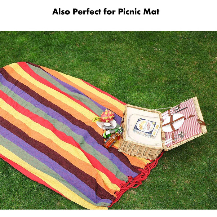 Гамак для відпочинку на відкритому повітрі з бавовни на 1 особу, 190 x 80 см, вантажопідйомність до 150 кг, з сумкою для перенесення. Ідеально підходить для пляжу, тераси, веранди, саду або двору.