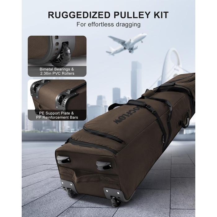 Скі-сумка Skitasche 360° з роликами, водонепроникна, 1200D, для 1/2 комплектів лиж, 190 см, Khaki