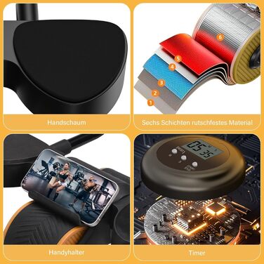 Ролик для пресу з пружиною та таймером – автоматичний ролик для пресу з підставкою для ліктів та подвійними колесами – для тренування пресу та планки – фітнес-обладнання для дому (до 150 кг)