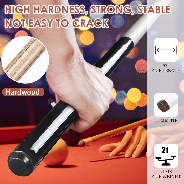 Kmise Професійний бильк для більярдного снукера - 21 oz, професійний бильк для розбиття з наконечником 13 мм, 2-секційний, для різних видів більярдного спорту