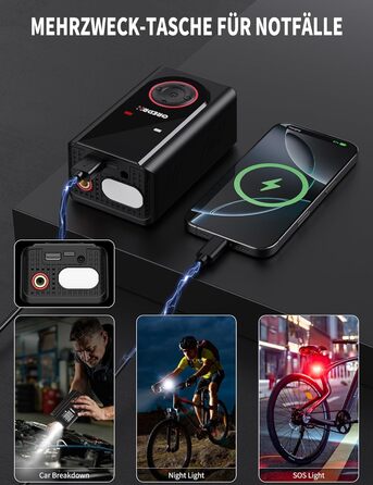 Електричний компресор GREPRO для авто, мото, велосипеда та м'ячів, 150 PSI, акумулятор 5000mAh, LED-ліхтар, цифровий манометр