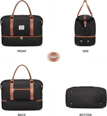 Спортивна сумка LOVEVOOK для жінок, велика з відділенням для взуття та мокрих речей, дорожня сумка-мішок, комплект з косметичкою, водонепроникна, ручна поклажа для літака, спортзал (M-2шт, чорно-коричнева)