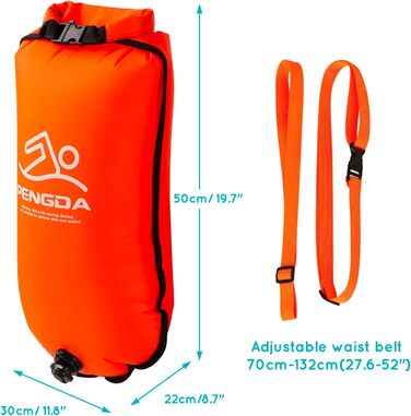 Побуф для плавання PENGDA 25L, водонепроникний сухий мішок, поплавок для відкритої води та триатлону, Swim Bubble для каякерів, серферів, поплавок для плавання та водних видів спорту, оранжевий