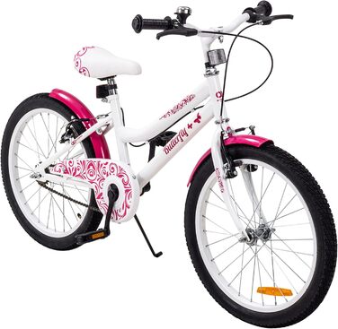 Детский велосипед Actionbikes Butterfly, 20 дюймов, V-Brake тормоза, защита от грязи спереди и сзади, для девочек 6-9 лет, белый/розовый