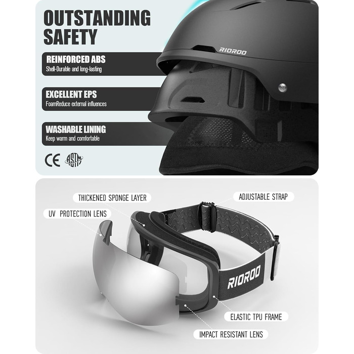 Захисні окуляри для сноуборду та лиж Skihel Set, білі (чорний, L)