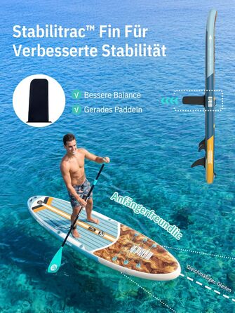 Надувне SUP-борд Niphean Stand Up Paddle Board з сидінням та аксесуарами, 320 см, для 2 осіб (200 кг), Greenwave Woodtune з StabilTrac-фіном