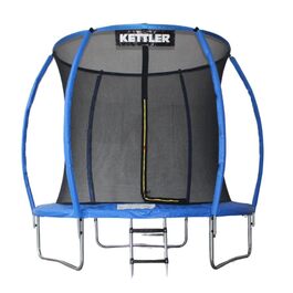 Батут Kettler Outdoor Jump 244 для саду з сіткою безпеки, діаметром 244 см, стійкий до погодних умов, з захисним обідком та сходами, синій, вантажопідйомність до 100 кг