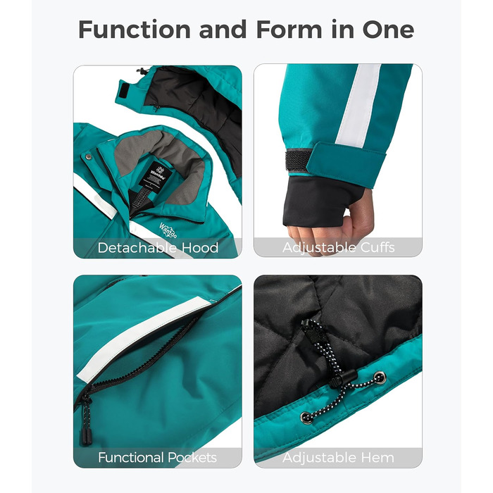 Жіноча водонепроникна куртка Wantdo для катання на лижах з капюшоном та флісовою підкладкою, зелена