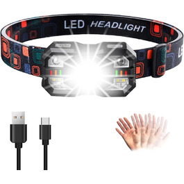 LED налобний ліхтар з перезарядкою, 2000 люмен, сенсор, 10 режимів, для кемпінгу, риболовлі, бігу, велосипеда, надзвичайних ситуацій