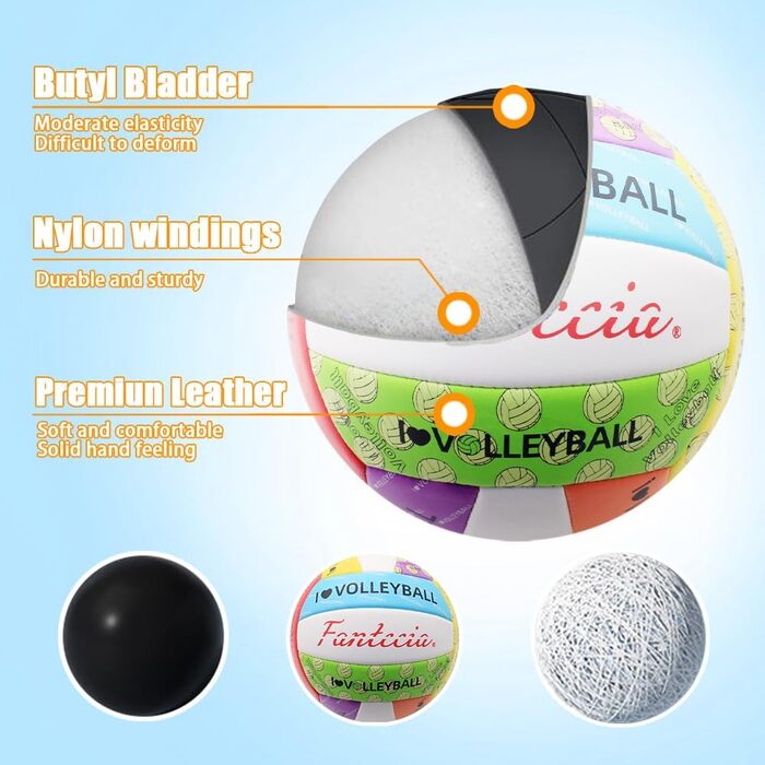 Волейбольний м'яч Fantecia, розмір 5, з насосом. Водонепроникний м'яч для пляжного волейболу, для гри в приміщенні та на вулиці, багато кольорів