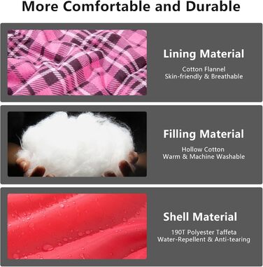 Спальний мішок BISINNA XL з фланелі з бавовни для кемпінгу, 2-3 сезони, дорослий, для походів та кемпінгу, внутрішнє та зовнішнє використання, з компресійним мішком (Рожевий, 1.5 кг)