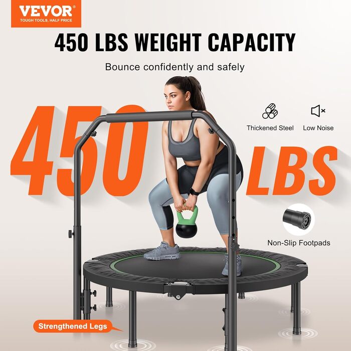 Міні-батут VEVOR 132 см для фітнесу та рекреації з регульованою ручкою та 40 пружинами