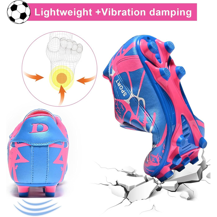Дитячі футбольні бутси для хлопчиків та дівчаток, унісекс, дихаючі, легкі, з антиковзким покриттям, розмір 28-37 (34 EU), рожево-блакитні