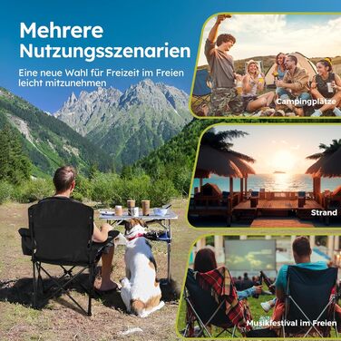 Набір з 2 шт. складаних стільців для риболовлі та відпочинку на природі High Point Sports, до 120 кг, з підстаканником та відділенням для охолодження, чорний