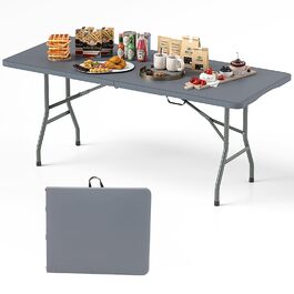 Складний кемпінговий стіл Komfotteu HDPE з металевим каркасом, 180x74x75 см (Сірий) - для пікніка, грилю, вечірок, витримує до 160 кг