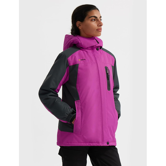 Жіноча лижна куртка GEMYSE: водонепроникна, вітронепроникна, з флісовою підкладкою, для активного відпочинку на снігу (M, Рожево-сіра)