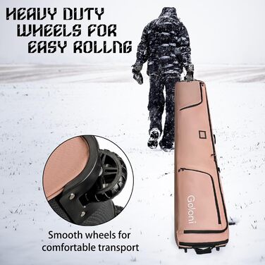 Чохол для сноуборда на колесах, водонепроникний, 600D, для подорожей літаком, вміщує 2 пари лиж (175см), рожевий