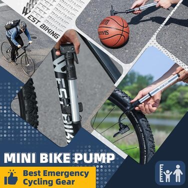 Міні-насос для велосипеда West Biking - алюмінієвий насос для всіх типів вентилів, портативний, швидка накачка, легкий, для MTB, шосе, м'ячів