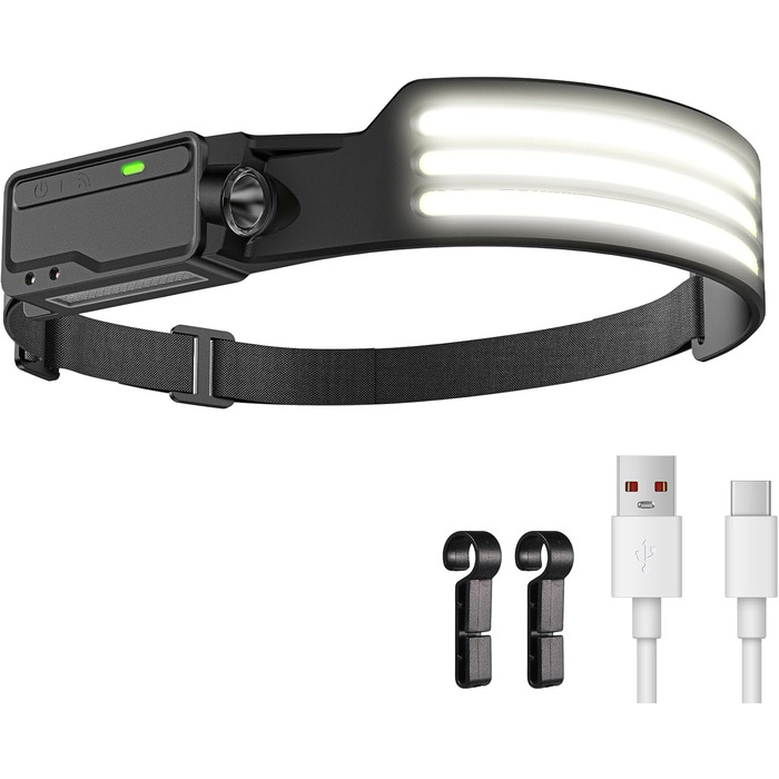 LED налобний ліхтар з акумулятором 1200mAh, датчиком руху, 3 LED, 6 режимів, 230° кут огляду, для дорослих та дітей, кемпінг, біг, походи, велоспорт, 2 шт.