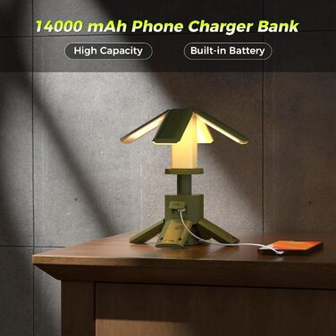 Налобний ліхтар-ліхтарик для кемпінгу, 14000 mAh, LED, багатофункціональний, магнітний, для будівельних майданчиків, бездротовий, регульована яскравість, портативний, 6000LM, IPX5, вологостійкий (зелений)