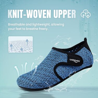 Водні черевики WateLves: для плавання, занять у басейні та відпочинку на пляжі. Швидковисихаючі, унісекс, блакитні, 40 EU
