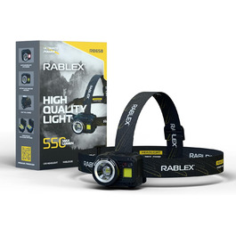RABLEX RB658 LED-ліхтар на голову, 550 люмен, перезарядна козялка з 7 режимами, червоне світло, датчик, USB, IPX6, водонепроникний, компактний, для кемпінгу та походів