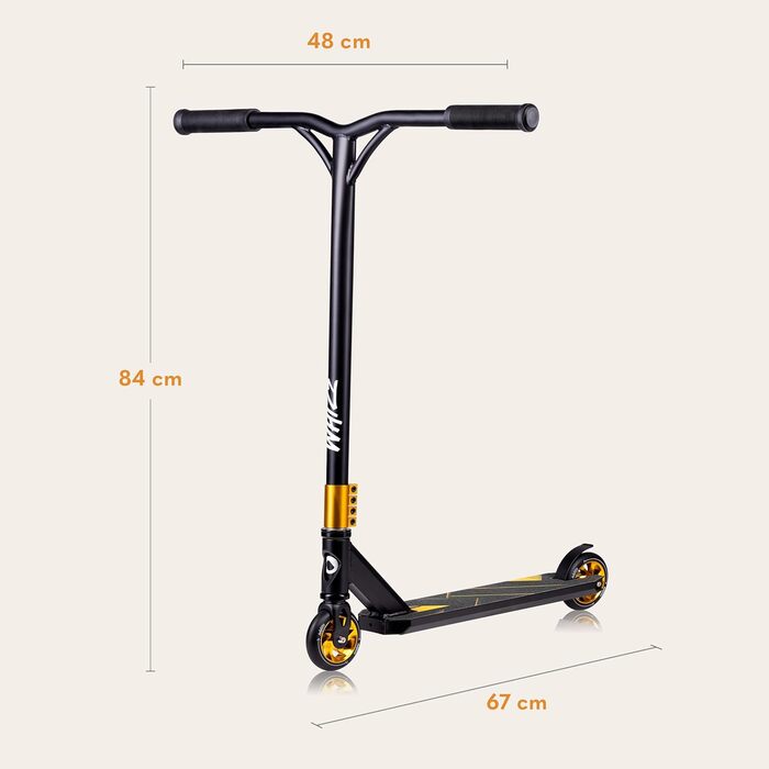 Скутер LIONELO WHIZZ Stunt - трюковий, підшипники ABEC-9, алюмінієва дека, система HIC, колеса 110мм, широке кермо, гальма Flex Fender MN Steel, чорний, унікальний дизайн